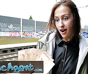 Public Agent Train Station smoker gets her tits out to pay