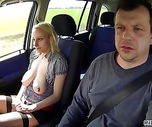 Kinky driver takes blonde mouth and pussy as payment
