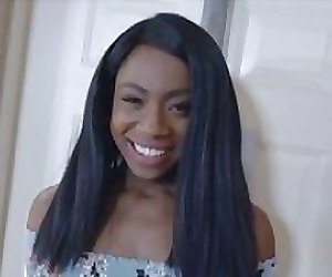 Oiled black teenage gives blowjob white dick on POV video